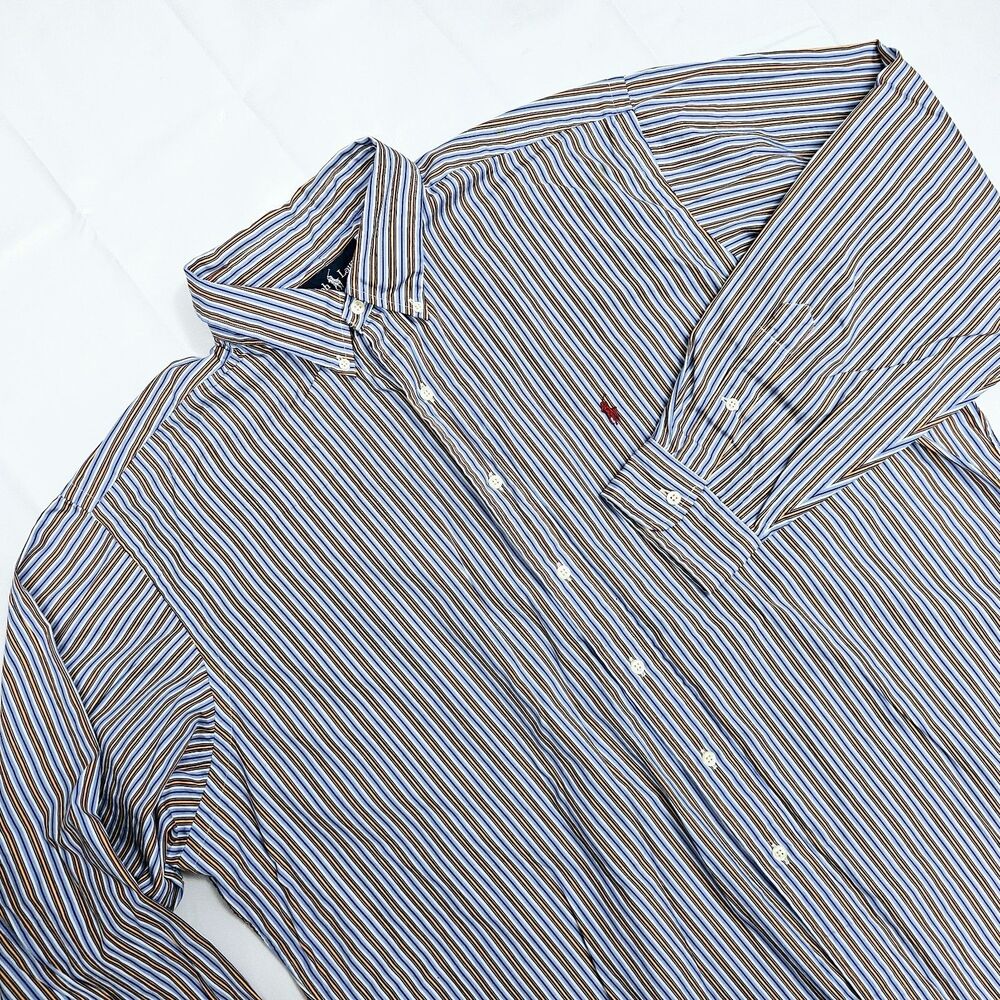 Ralph‎ Lauren  Shirt Mens XXL 18 Blue Striped Button Down Long Sleeve Classic